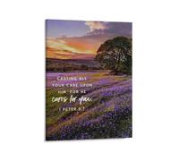 XGINERFEX Christian Gift Idea, 1 Peter 5:7 Inspirational Canvas Print, “Cast Your Cares” Wall Decor for Her, Farmhouse Living Room, Bedroom(Unframed,08x12inch(20x30cm))