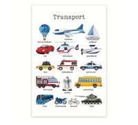 XGINERFEX Educational Transport Methods Poster - Vehicles of the World Wall-Art - Classroom Learning Aid & Homeschooling Supply for Early Years(Framed,08x12inch(20x30cm))