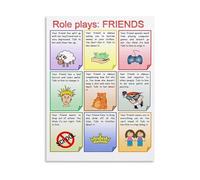 XGINERFEX English Conversation Practice Poster Role Play Scenarios for Speaking Skills Canvas Wall-Art Classroom Decor(Unframed,08x12inch(20x30cm))