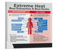XGINERFEX Extreme Heat Exhaustion Vs Heat Stroke City Guide Poster Educational Infographic for Public Workplace Awareness Canvas Print(Framed,16x24inch(40x60cm))