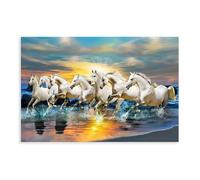 XGINERFEX Galloping Horses Wall-Art - Seven Lucky Running Wild Horses for Bedroom, Office, Man Cave Decor(Framed,16x24inch(40x60cm))