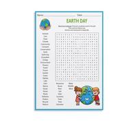 XGINERFEX Geography Word Search Poster Environmental Educational Vocabulary Game Classroom Homeschool Science Decor Canvas Wall-Art