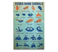 XGINERFEX Heritage Scuba Hand Signals Canvas Wall-Art Educational Diving Chart for Boys Room or Sea Adventure Decor(Framed,08x12inch(20x30cm))
