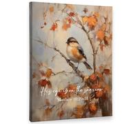 XGINERFEX His Eye is on the Sparrow Christian Wall-Art, Framed Canvas Print with Bible Verse, Rustic Fall Decor for Bedroom Living Room Church(Unframed,16x24inch(40x60cm))