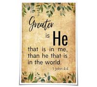 XGINERFEX Inspirational Bible Verse Poster - 1 John 4:4 Greater is He That is in Me, Faith-Based Wall-Art for Home and Office(Unframed,08x12inch(20x30cm))