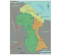 XGINERFEX Large Colorful Illustrated Map of Guyana Showing Major Cities and Rivers Topographic Art Print Poster for Room Home School Decor(Unframed,12X18inch(30X45cm))