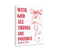 XGINERFEX Matthew 19:26 For Her Canvas - With God All Things Are Possible in Soft, Bible Verse Wall-Art with Bow, Sweet Christian Gift for Daughter Granddaughter (Framed,08x12inch(20x30cm))