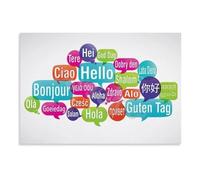 XGINERFEX Multilingual Hello Poster Metal Print World Map with International Languages Wall-Art for Living Room Office Boho Global Decor(Unframed,16X24inch(40X60cm))