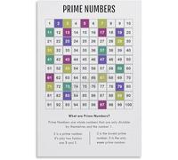 XGINERFEX Number Theory Basics Prime Numbers 1-100 Chart Canvas Art Print for Study Room or Home Office(Framed,16x24inch(40x60cm))