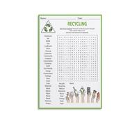 XGINERFEX Recycling Word Search Puzzle Poster Educational Environmental Science Classroom Homeschool Wall-Art Decor Earth Day Learning