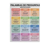 XGINERFEX Spanish Language Poster Question Words Grammar Chart Canvas Wall-Art for Classroom Decor and Student Study(Framed,12x18inch(30x45cm))