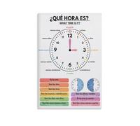 XGINERFEX Spanish Telling Time Poster Educational Clock Chart for Classroom Homeschool Bedroom Decor Teaching Tool What Time Is It Canvas Print