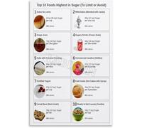 XGINERFEX Sugar In Foods Poster Informative Nutrition Chart Healthy Eating Guide Canvas Wall-Art for Kitchen Decor and Fitness Gym(Unframed,12x18inch(30x45cm))
