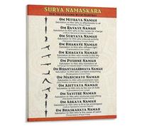 XGINERFEX Surya Namaskar Chart Poster 12 Sun Salutation Poses with Mantras Guide for Yoga Teachers and Students(Framed,16x24inch(40x60cm))