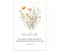XGINERFEX Taste And See That The Lord Is Poster - Psalm 34:8 Bible Verse Wall-Art - Christian Home Decor for Living Room Prayer Room(Framed,16x24inch(40x60cm))