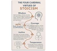XGINERFEX The 4 Pillars of Stoicism Canvas Print - Stoic Virtues Poster, Inspirational Philosophy Wall-Art for Bedroom, Library, Home Office(Framed,16x24inch(40x60cm))