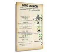 XGINERFEX Vintage Math Poster Long Division, Framed Educational Print for Classroom Wall, Retro Schoolhouse Decor with Division Steps & Key Words(Framed,08x12inch(20x30cm))