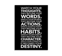 XGINERFEX Watch Your Thoughts They Become Words Success Quote Motivational Canvas Print Poster for Office Wall Decor Living Room Bedroom Home(Framed,12x18inch(30x45cm))