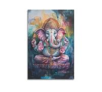 XGKJDS Impression sur toile abstraite minimaliste - Impression aquarelle de divinité hindoue, Seigneur divin Ganesh - Affiches d'œuvre d'art pour décoration de salle de bain 30 x 45 cm