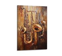 XGKJDS Impression sur toile abstraite minimaliste - Impression sur toile de musique brutaliste, saxophone, instrument pour décoration de salle de bain 60 x 90 cm