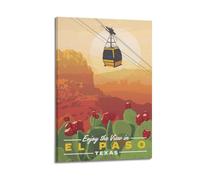 XGKJDS Impression sur toile moderne d'album photo de famille - Affiche rétro de voyage d'El Paso, Texas, téléphérique, vue sur châssis - 20 x 30 cm