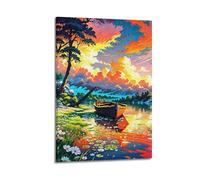 XGKJDS Impression sur toile moderne d'album photo de famille - Art mural pour salon - Impression sur toile avec bateau au coucher du soleil - 40 x 60 cm - Style cadre