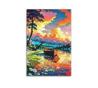 XGKJDS Impression sur toile moderne d'album photo de famille - Décoration murale pour salon - Poster de paysage pop art avec bateau au coucher du soleil - Impressions sur toile sans cadre 30 x 45 cm