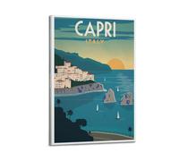 XGKJDS Impression sur toile moderne d'album photo de famille - Impression sur toile style rétro Capri Italie, coucher de soleil côtier, 20 x 30 cm, avec cadre