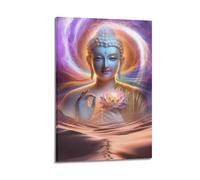XGKJDS Impressions sur toile de style abstrait - Impressions sur toile de style abstrait représentant Bouddha avec aura cosmique tenant un lotus dans un cadre abstrait - Affiches de famille modernes