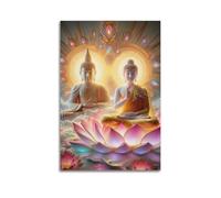 XGKJDS Poster artistique bouddhiste moderne de famille - Impression sur toile de style bouddhiste jumeaux assis sur un lotus dans des nuages, 40 x 60 cm, sans cadre