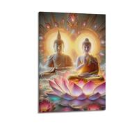 XGKJDS Poster artistique bouddhiste moderne de famille - Impressions sur toile de style bouddhiste jumeaux assis sur un lotus dans des nuages - 20 x 30 cm - Impression sur toile de style cadre