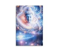 XGKJDS Poster moderne de famille - Impression sur toile sans cadre pour salon - Visage serein de Bouddha à la lumière cosmique (60 x 90 cm)