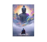 XGKJDS Poster moderne de famille - Impressions sur toile de Bouddha noir majestueux au milieu de nuages colorés - Impressions sur toile sans cadre - 30 x 45 cm