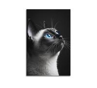 XGKJDS Superbe décoration murale sur toile moderne - Album photo minimaliste - Chat siamois - Poster avec yeux bleus frappants - 50 x 75 cm