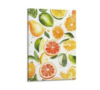 XGKJDS Toile murale abstraite minimaliste - Impression sur toile aquarelle fruits avec visuels d'agrumes et de poires - Affiches d'œuvre d'art pour décoration de salle de bain (30 x 45 cm)
