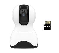 XGUELNT Caméra de sécurité intérieure WiFi 4MP 360° PTZ | Caméra AI avec suivi automatique, audio bidirectionnel et vision nocturne(US PLUG,White n 32GB Card)