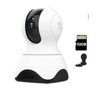 XGUELNT Caméra de sécurité intérieure WiFi 4MP 360° PTZ | Caméra AI avec suivi automatique, audio bidirectionnel et vision nocturne(UK Plug,White n BK n Card)