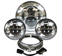 Xgupxuc Phare Avant Pour Touring Pour Electra Pour Glide Pour Road King Pour Softail Night Train Bad Boy Lampe Phare Projecteur LED 7" Feu Croisement Antibrouillard 4,5" Phare Moto(Chrome set)