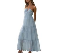 XGWDP Women Sexy Sleeveless Halter Neck Maxi Dress Backless Ruffle Hem Tiered Flowy Long Dress Summer Low Cut Sundress (02,XL)