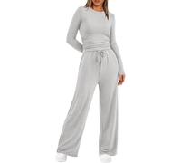 XGWDP Women's 2 Piece Lounge Sets Casual Fall Travel Outfits Slim Fitted Tops Wide Leg Pants Tracksuit Y2k Cozy Sweatsuits (02,Small)
