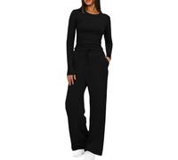 XGWDP Women's 2 Piece Lounge Sets Casual Fall Travel Outfits Slim Fitted Tops Wide Leg Pants Tracksuit Y2k Cozy Sweatsuits (04,Small)