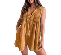 XGWDP Womens Casual Sleeveless Tie Front Denim Romper Overall Shorts Summer Jean Romper With Pocket (02,Medium)