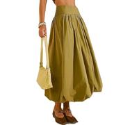 XGWDP Y2k Women Bubble Maxi Skirt Elastic Smocked Waist Casual Pleated Long Skirts Ruffle Balloon Midi Skirt Streetwear (01,M)