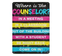 XHAJCSJWGD Metal Door Sign Where is The School Counselor Vintage Tin Plaque with Movable Pointer for Counseling Room Teacher Appreciation Gift Wall-Art 8 X 12 Inch