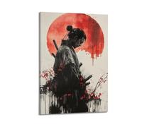 XHBKJA Poster sur toile de samouraï japonais avec Katana et cerisier en fleurs - Art mural minimaliste moderne à suspendre - 20 x 30 cm