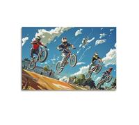 XHBKJA Poster sur toile Dynamic BMX Riders Soaring High Under A Clear Blue Sky Art mural minimaliste moderne à suspendre 30 x 45 cm
