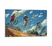 XHBKJA Poster sur toile Dynamic BMX Riders Soaring High Under A Clear Blue Sky Art mural minimaliste moderne à suspendre 30 x 45 cm