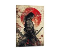 XHBKJA Superbe décoration murale moderne sur toile, album photo, poster de chevalier japonais avec samouraï devant le soleil rouge et les feuilles d'érable 30 x 45 cm
