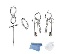 XHBTS 4 Pcs Chaîne Boucles D'oreilles Épingle De Sécurité Bangtan Garçons Goujon Double Anneau Argent En Acier Inoxydable Croix Oreille Goujon Chaîne Boucles D'oreilles avec Mini Tissu et Mini Boîte