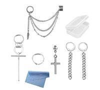 XHBTS 6 Pièces KPOP BTS JIMIN Même paragraphe Gland Chaîne Asymétrie/Hip-hop Rue Boucles d'oreilles/Ailes de la Chaîne Gland/Longues/Cercles Boucles d'oreilles avec mini-tissu Boîte Transparente